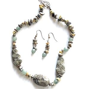 One of a Kind Japanese Stone Necklace and Earrings